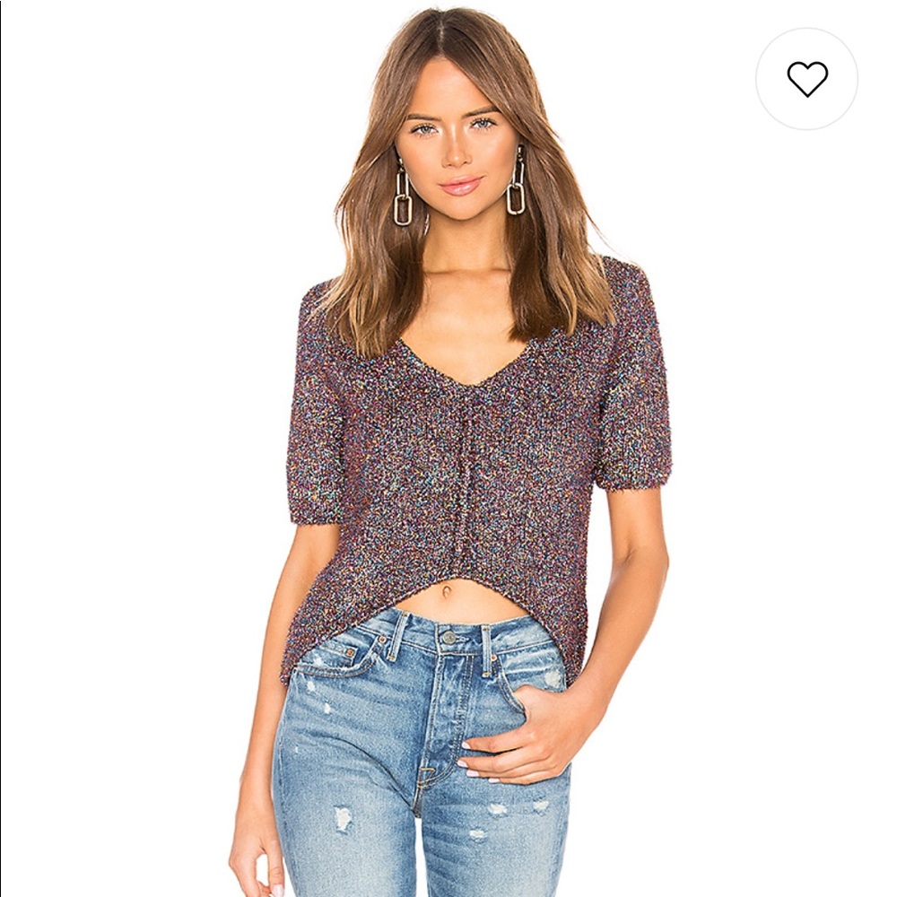 Lovers + friends rainbow glitter sweater S NWT